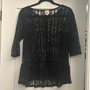 Anthropologie black lace peplum top - small